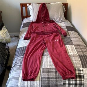 True Religion Maroon Track Pants and Hoodie Set